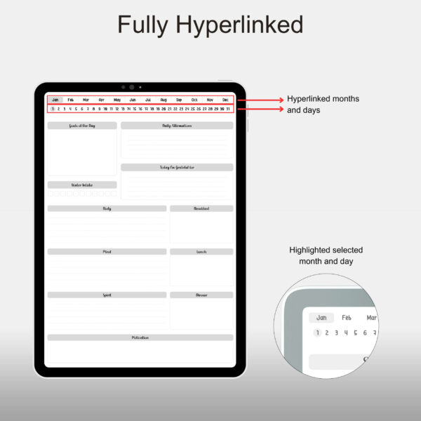 Free Daily Wellness Planner 2024, Portrait Mode, Hyperlinked Planner, Basic Theme Bundle - Image 3
