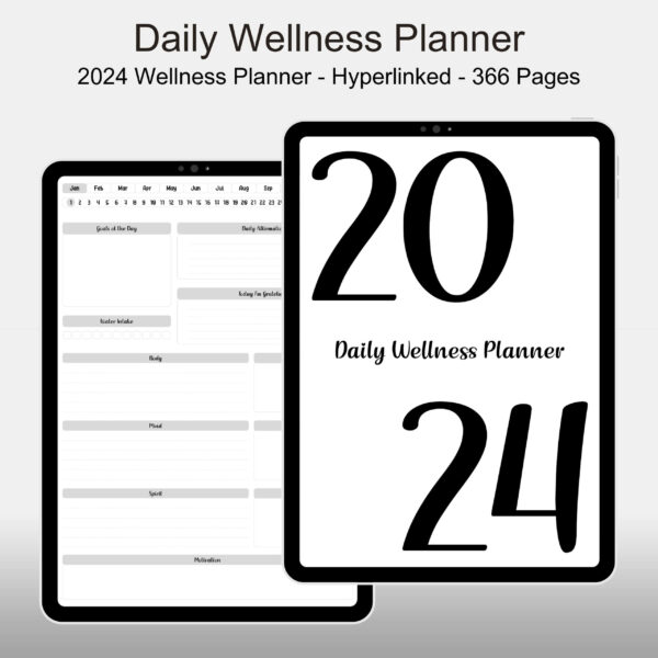 Free Daily Wellness Planner 2024, Portrait Mode, Hyperlinked Planner, Basic Theme Bundle