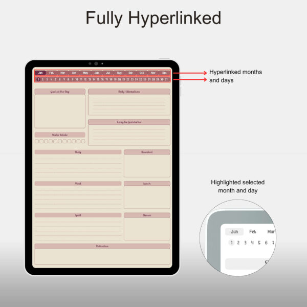 Free Daily Wellness Planner 2024, Portrait Mode, Hyperlinked Planner, Colored Theme Bundle - Image 3