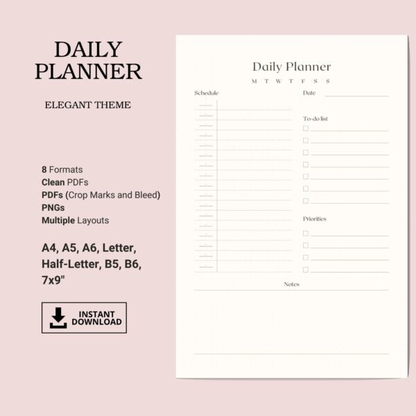 Elegant Daily Planner, Printable