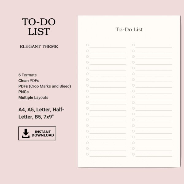 Elegant To-Do List, Printable Template