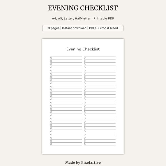Evening Checklist Template