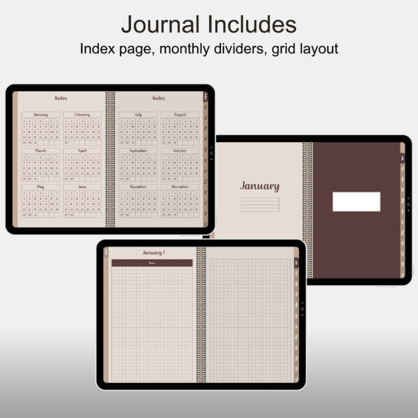 Free Landscape Digital Daily Journal, Grid Template, 2024, 2025, 2026, Brown Theme - Image 2