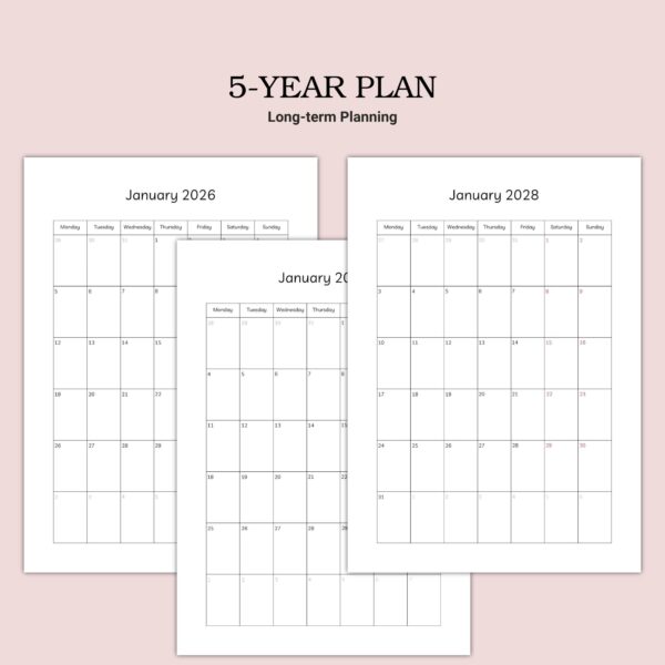 Printable Monthly Dated Planner Template, 2026-2030 - Image 2