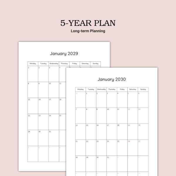 Printable Monthly Dated Planner Template, 2026-2030 - Image 3