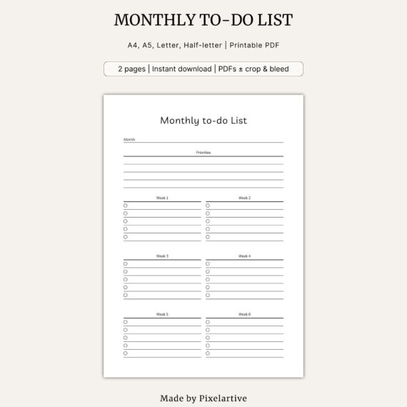 Monthly to-do List