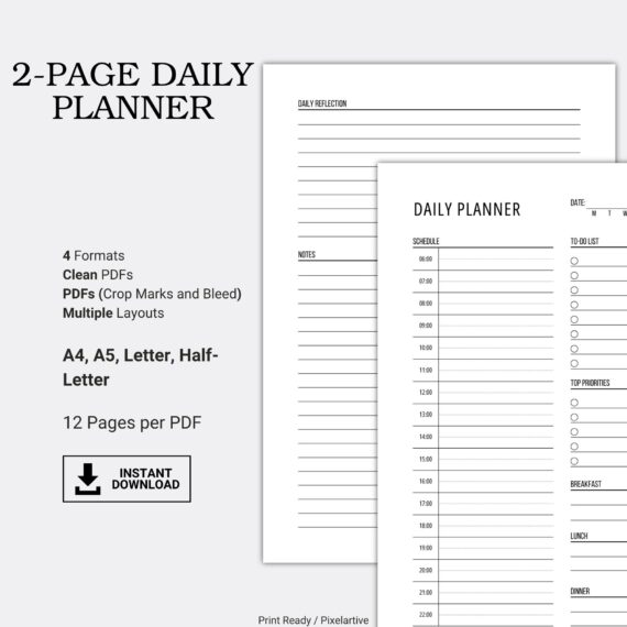 Printable 2-Page Daily Planner Template