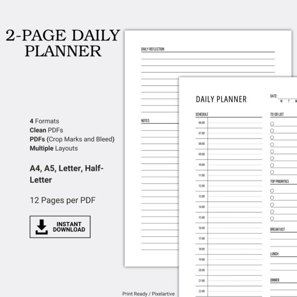 Printable 2-Page Daily Planner Template