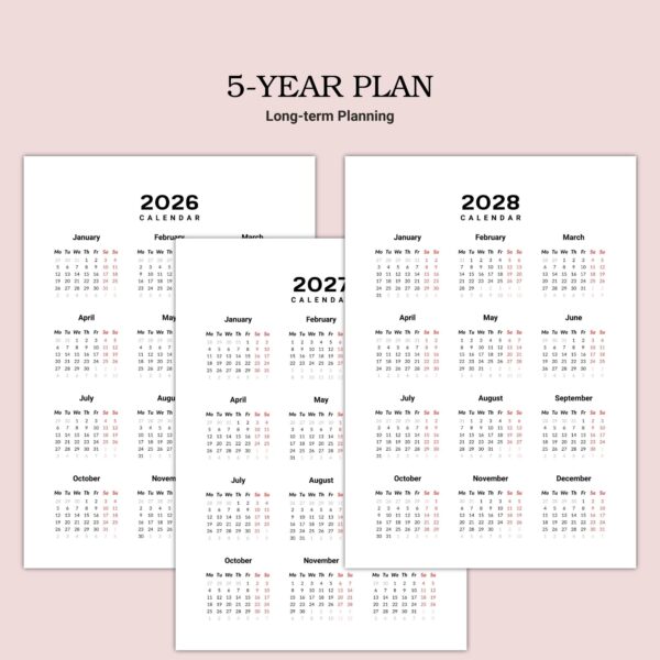 Printable Basic Calendar 2026-2030 - Image 2