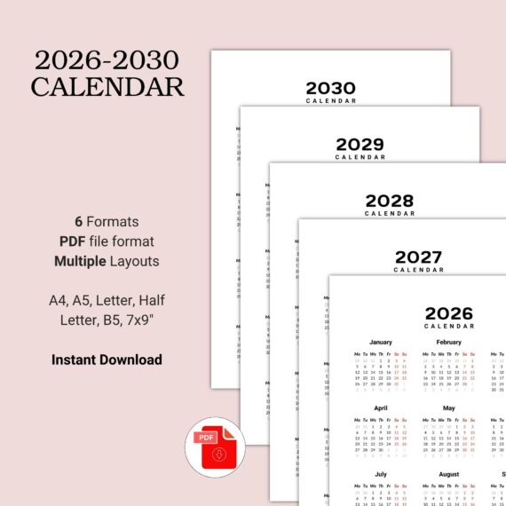 Printable Basic Calendar 2026-2030
