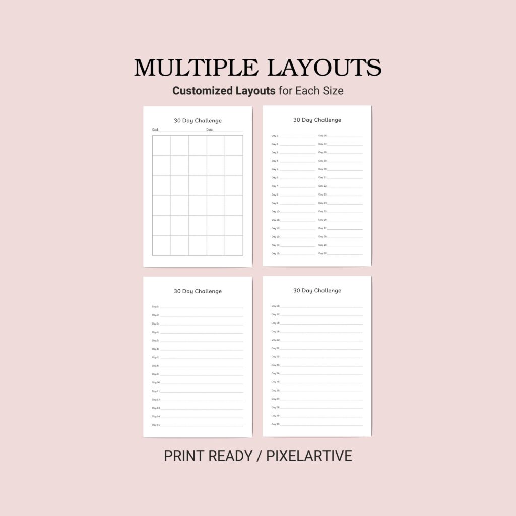 Printable 30 Day Challenge Inserts