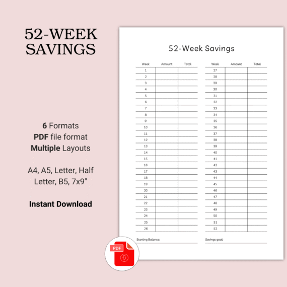 Printable 52-Week Savings Template