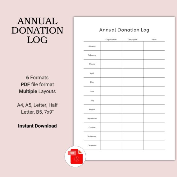 Printable Annual Donation Log Template