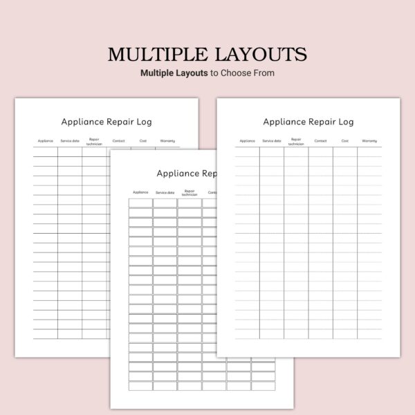 Printable Appliance Repair Log Template - Image 2