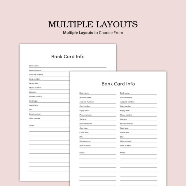 Printable Bank Card Info Template - Image 2