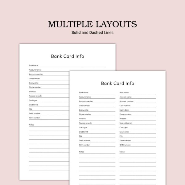 Printable Bank Card Info Template - Image 4