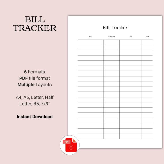 Printable Bill Tracker Template