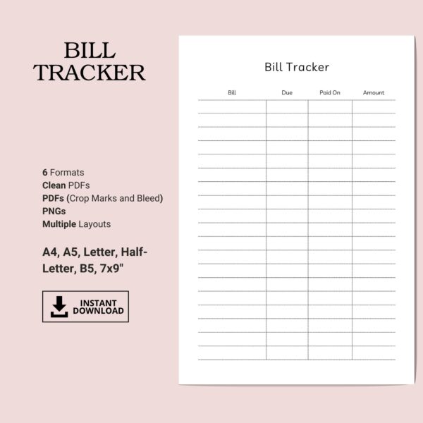 Printable Bill Tracker Template