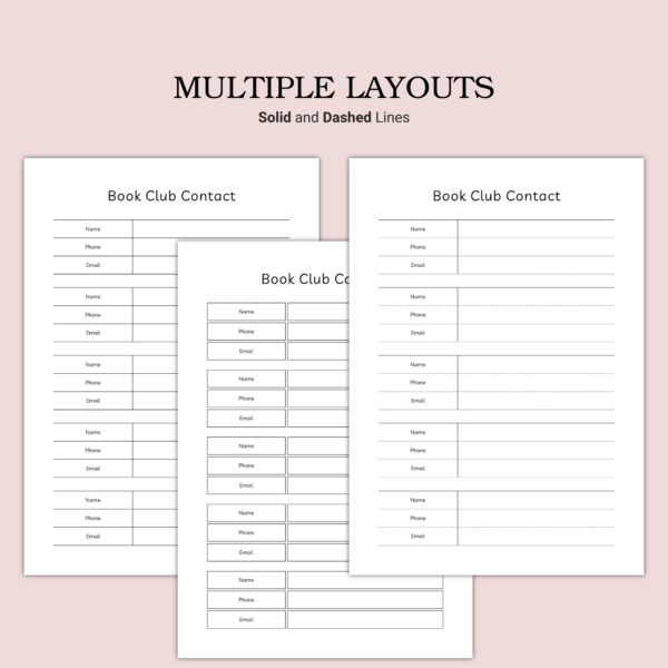 Printable Book Club Contact Template - Image 2