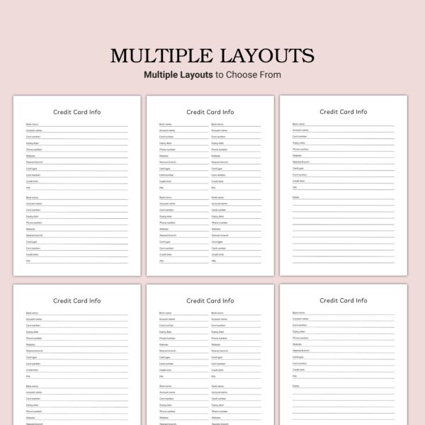 Printable Credit Card Info Template - Image 2