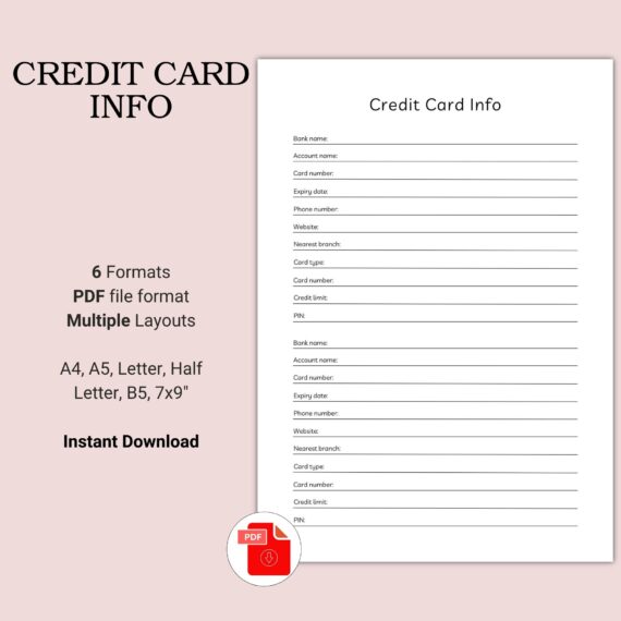 Printable Credit Card Info Template