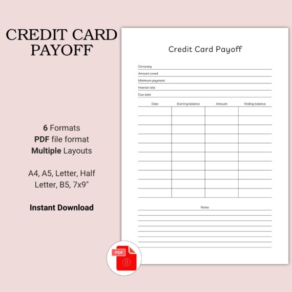 Printable Credit Card Payoff Template