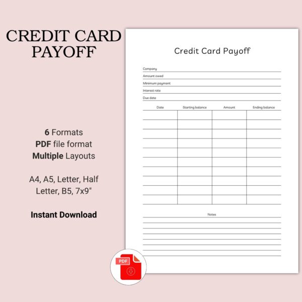 Printable Credit Card Payoff Template