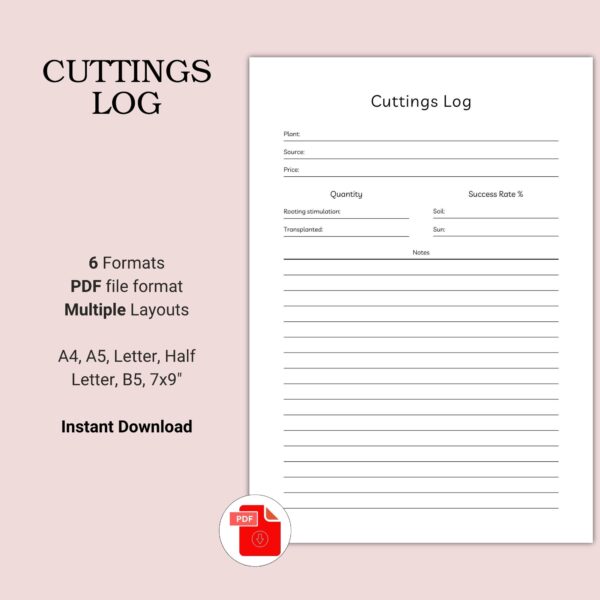 Printable Cuttings Log Template