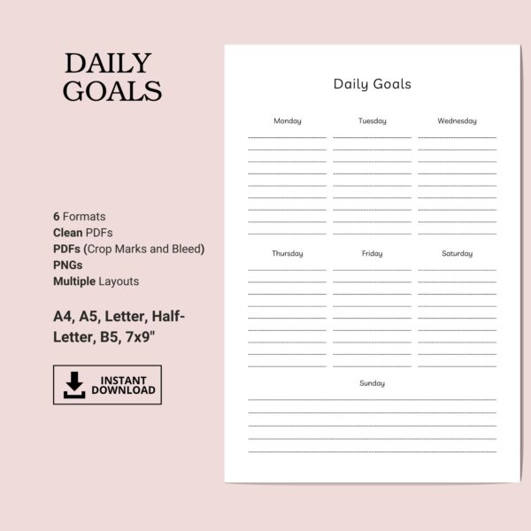 Printable Daily Goals Template