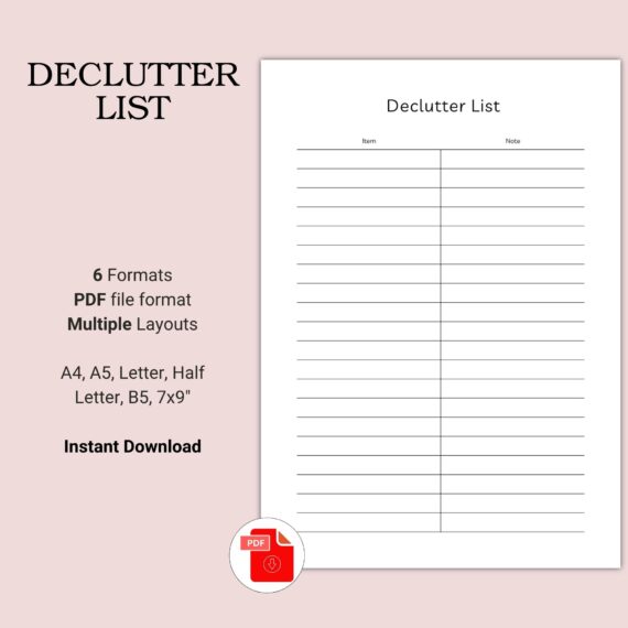 Printable Declutter List Template