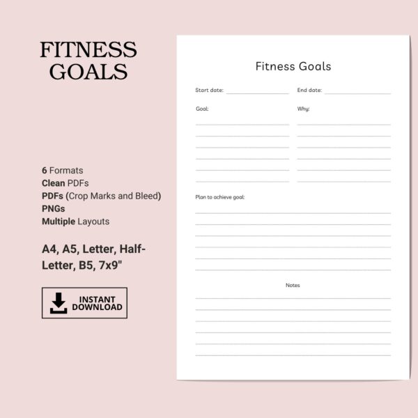 Printable Fitness Goals Inserts