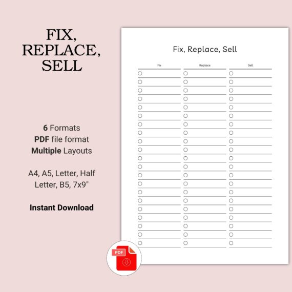 Printable Fix, Replace, Sell Template