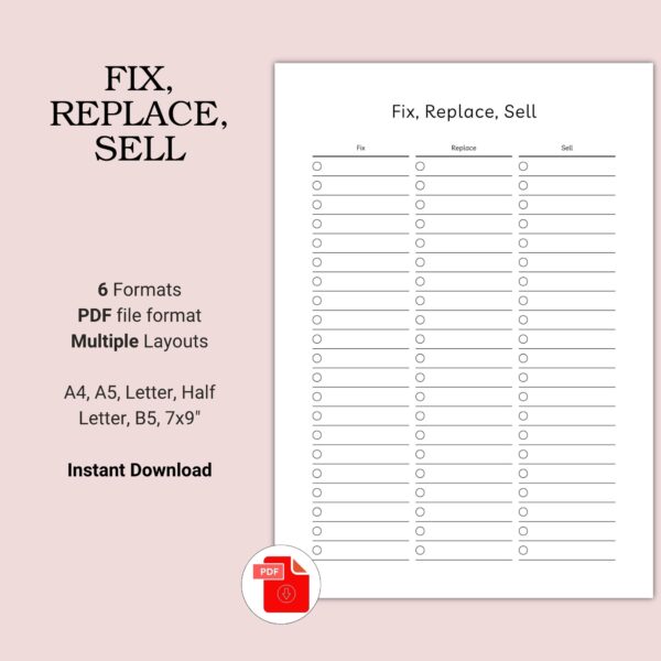 Printable Fix, Replace, Sell Template