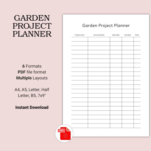 Printable Garden Project Planner Template