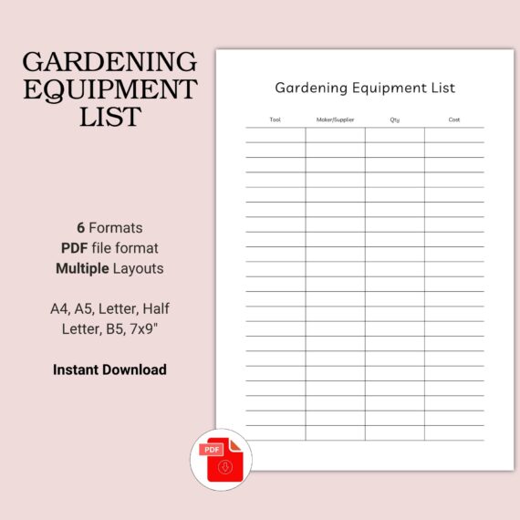Printable Gardening Equipment List Template