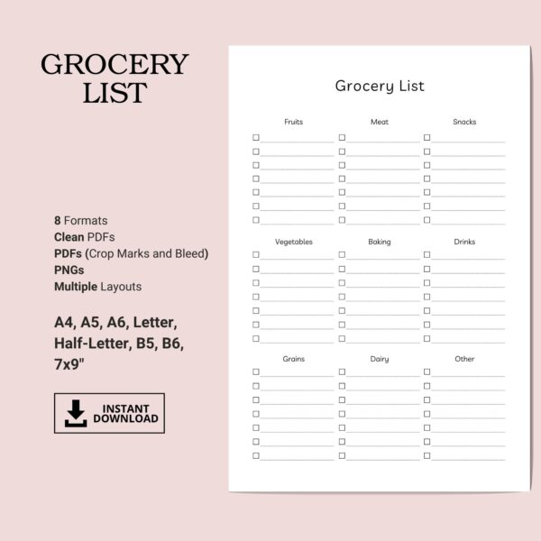 Printable Grocery List Inserts