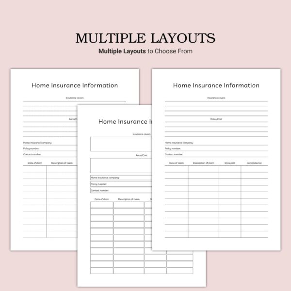 Printable Home Insurance Information Template - Image 2