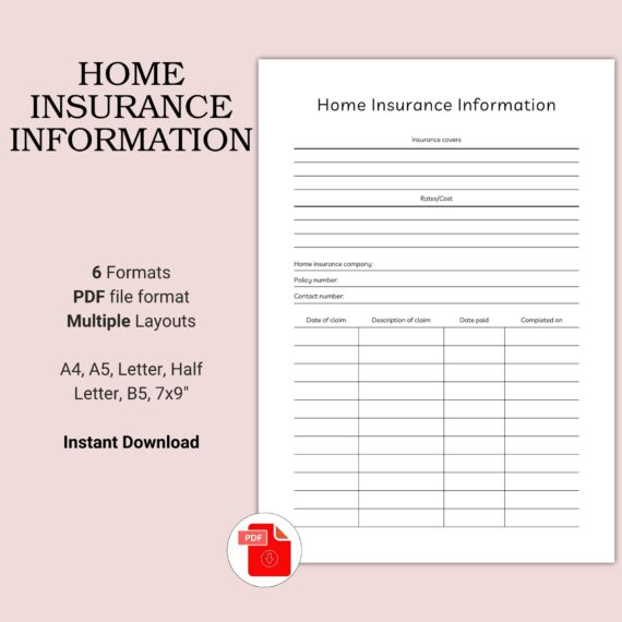 Printable Home Insurance Information Template