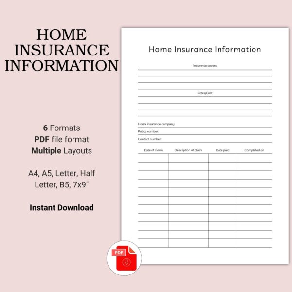 Printable Home Insurance Information Template