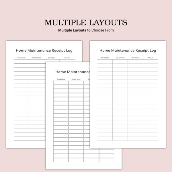 Printable Home Maintenance Receipt Log Template - Image 2