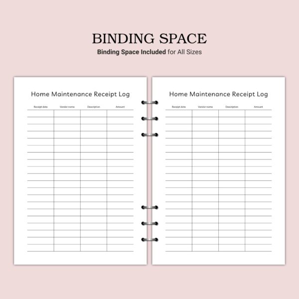 Printable Home Maintenance Receipt Log Template - Image 3