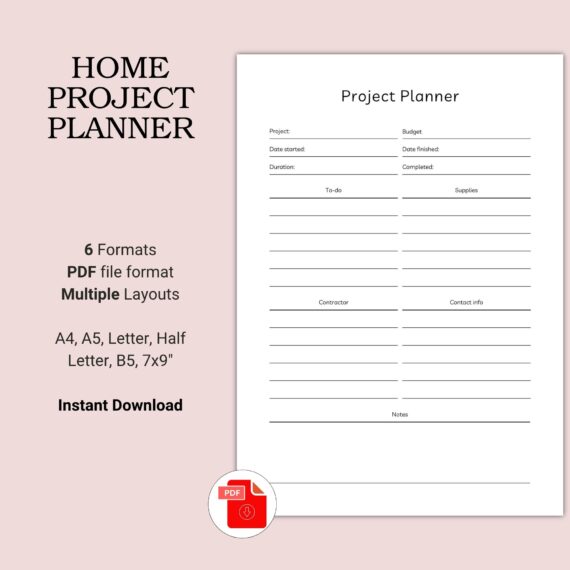 Printable Home Project Planner Template