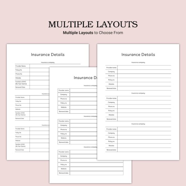 Printable Insurance Details Template - Image 2