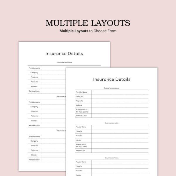 Printable Insurance Details Template - Image 3