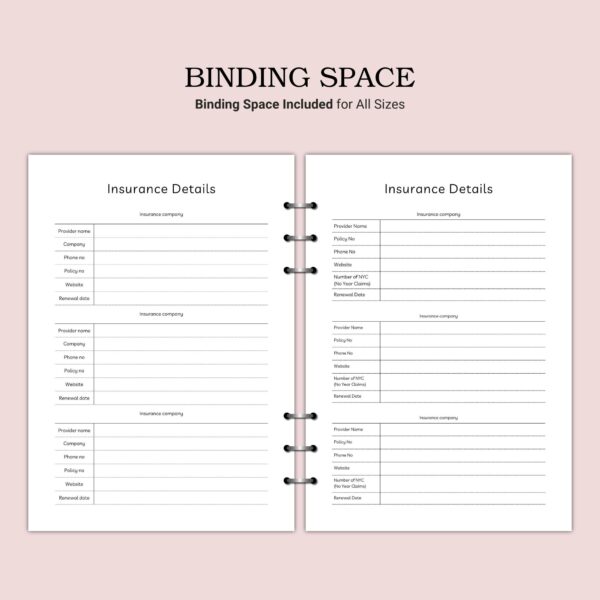 Printable Insurance Details Template - Image 4