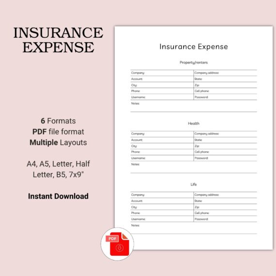Printable Insurance Expense Template
