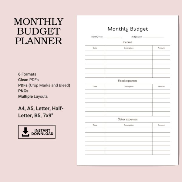 Printable Monthly Budget Inserts