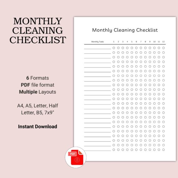 Printable Monthly Cleaning Checklist Template