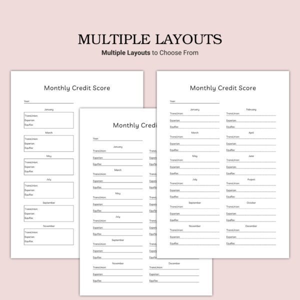 Printable Monthly Credit Score Template - Image 2