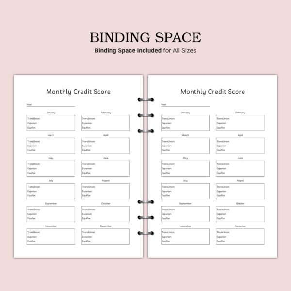 Printable Monthly Credit Score Template - Image 3